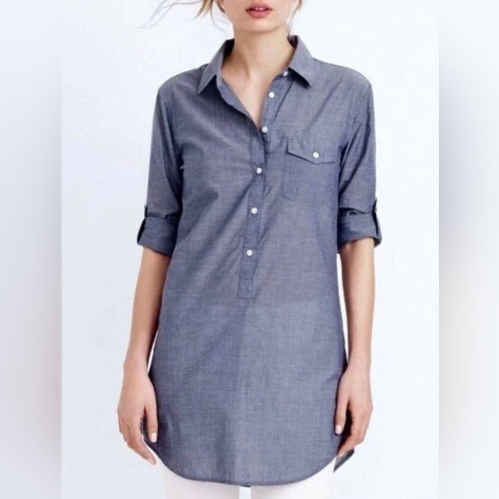 J. Crew Blue Long Sleeve Tunic Shirt